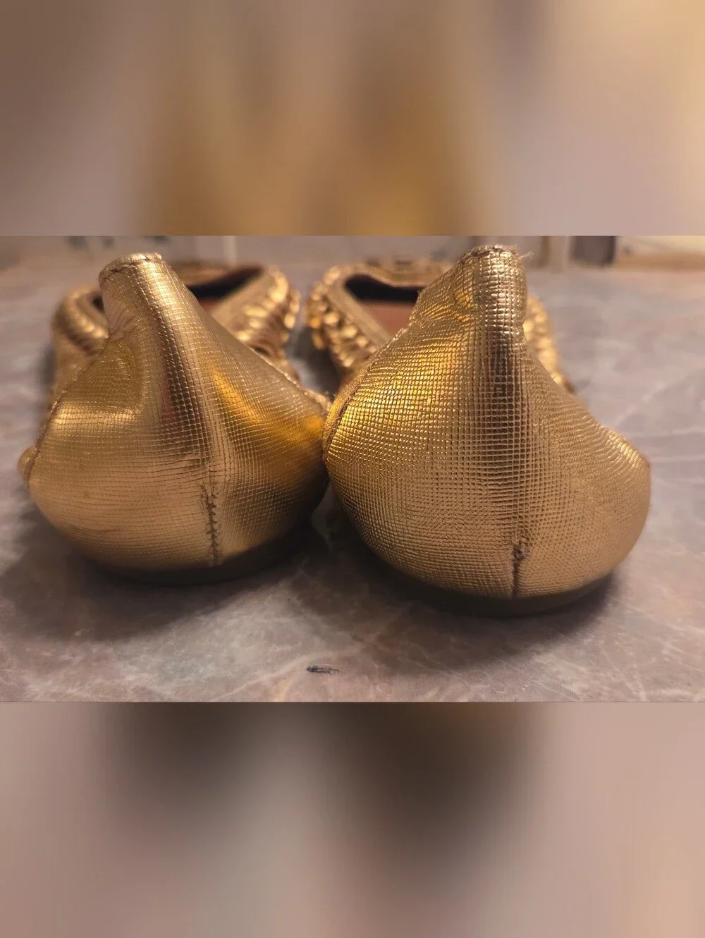 Tory Burch Gold Woven Leather Ballet Flats